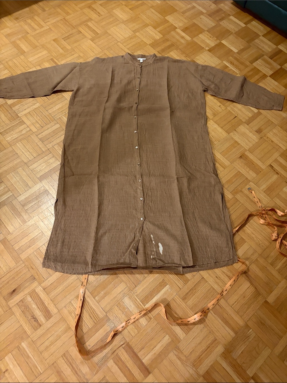Eileen Fisher Long Button-Front Tan/Brown linen Tunic Dress